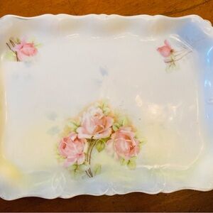 Prussia Royal Rudenstadt porcelain scalloped edge tray hand painted floral motif